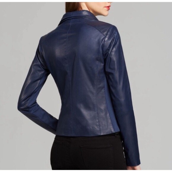 Vince Deep Blue Leather Jacket NWOT - Picture 2 of 11